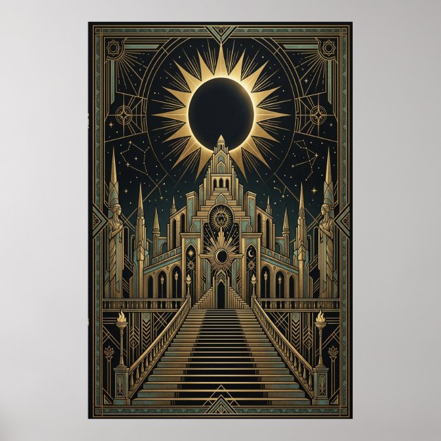 Art Deco Total Eclipse Palace Poster | Gold Türkis (Vorne)