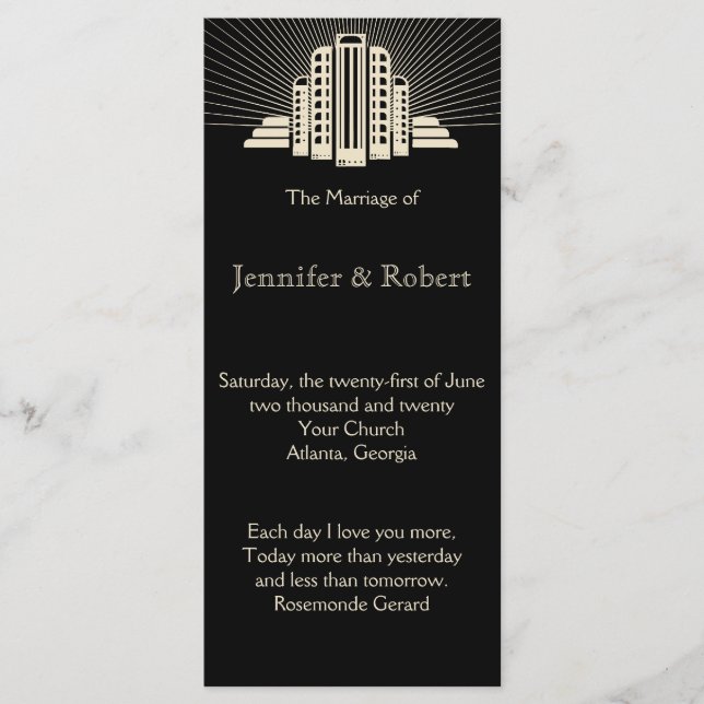 Art Déco Tower Ray Wedding Programme (Devant)