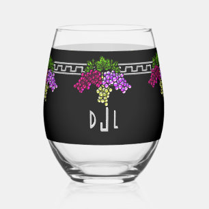 Art Deco Trauben - Schwarz, Silber, Violett Mit Mo Weinglas Ohne Stiel