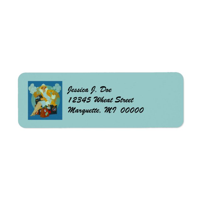Art Deco Travelling Lady W/ Luggage Address Labels (Vorne)
