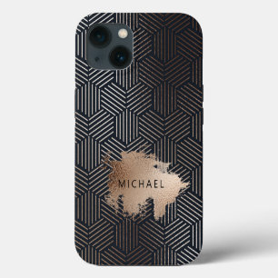 Art Deco Trendiges Sechseck Marineblau Bronze Foli iPhone Hülle