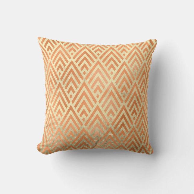 Art Deco Triangle Geometrie Warm Gold Kupfer gelb Kissen (Vorderseite)