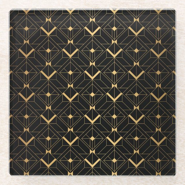 Art Deco Triangle: Luxuriöses Muster. Glasuntersetzer (Vorderseite)