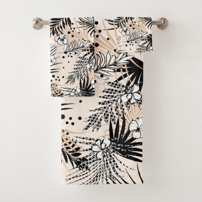 Art Deco Tropical Foliage und Blume Badhandtuch Set (Insitu)