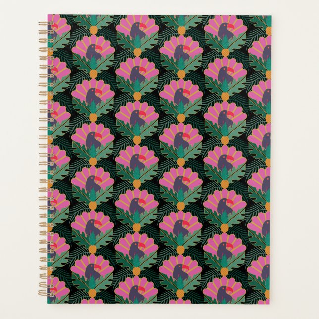 Art Deco Tropical Toucans & Pineapes Planer (Vorderseite)