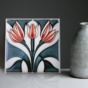Art Deco Tulpe Florale Wanddekoration Art Nouveau Fliese