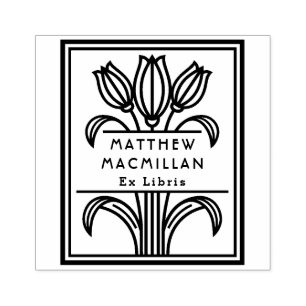 Art Deco Tulpe Name Ex libris Bibliotheksbuch Gummistempel