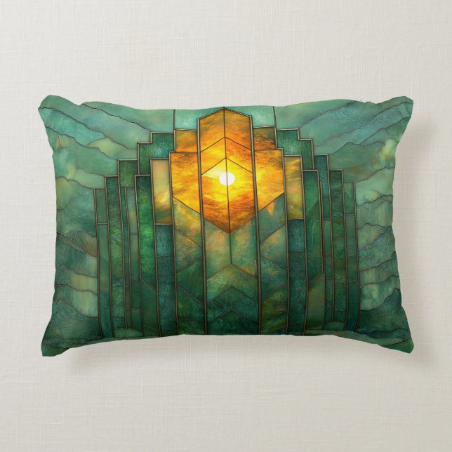 Art Deco Türkis Green Yellow Orange Dekokissen (Vorderseite)