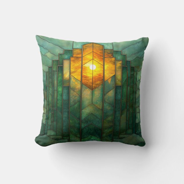 Art Deco Türkis Green Yellow Orange Kissen (Vorderseite)