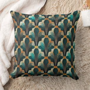 Art Deco Türkis- und Gold-Geometrie-Muster Kissen