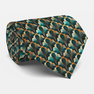 Art Deco Türkis- und Gold-Geometrie-Muster Krawatte