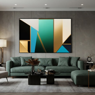 Art Deco Türkis und Gold geometrisches Abstrakt Leinwanddruck