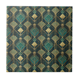 Art Deco Türkis und Gold geometrisches abstraktes  Fliese
