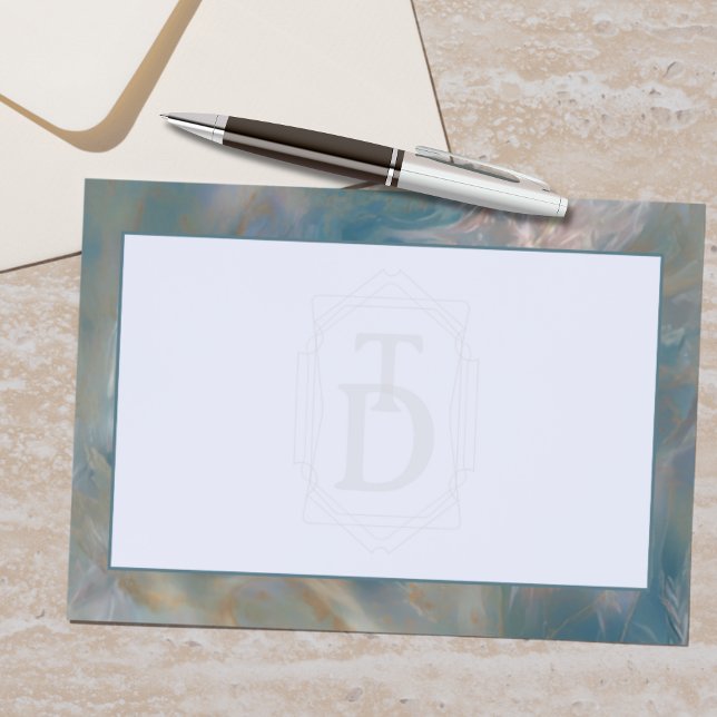 Art Deco Türkis und Orange Marmor Monogram Briefpapier (Add a touch of retro charm to your stationery with this Art Deco Monogram Stationery!)