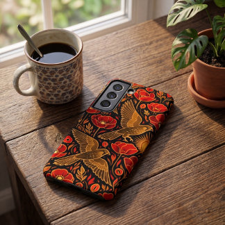 Art Deco Turmfalken & Mohnblumen | Dekorative Kuns Samsung Galaxy Hülle