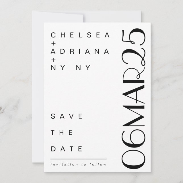 Art Deco Typografie Moderne Schwarz-weiß Save The Date (Vorderseite)