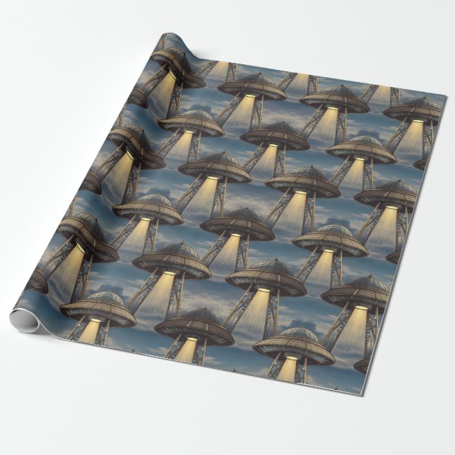 Art Deco UFO Wrapping Paper Geschenkpapier (Ungerollt)