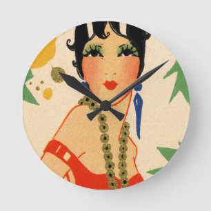 Art Deco Vamp, 1920s Flapper Runde Wanduhr