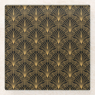 Art Deco Ventilator: Geometrisch Gelb Schwarz Glasuntersetzer