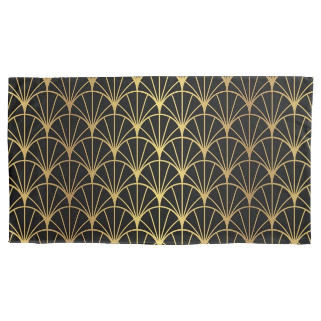 Art Deco Ventilator Muster Luxus Gold und Schwarz Kissenbezug (Vorderseite)