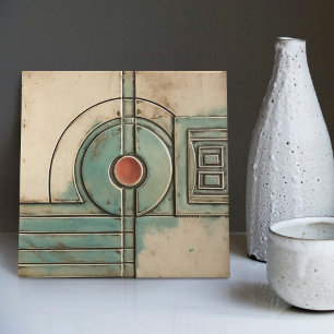 Art Deco Ventilator und Kreis Teal Beige Rostig Fliese