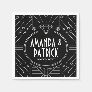 Art Deco Vintag Black and Silver Wedding Napkins Serviette