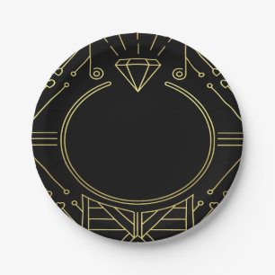 Art Deco Vintag Black Gold Brautparty Teller