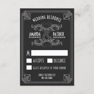 Art Deco Vintag Black & Silver Wedding RSVP Cards