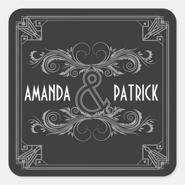 Art Deco Vintag Black & Silver Wedding Stickers (Vorderseite)