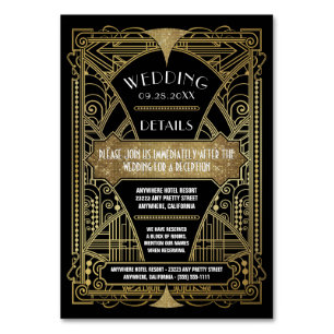 Art Deco Vintag Black Wedding Beilagen Karten