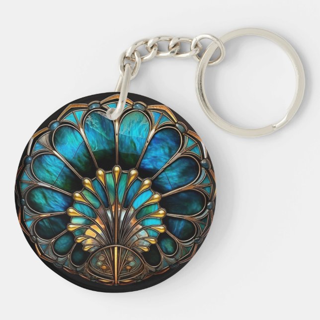 Art Deco Vintag Elegante Schwarzes Meer Schlüsselanhänger (Rückseite)