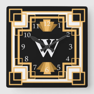 Art Deco Vintag Geometric Pattern der 20er Jahre Quadratische Wanduhr