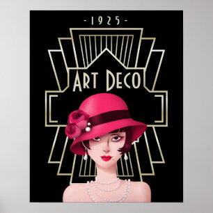 Art Deco Vintag Glam 1920er Lady Black Poster