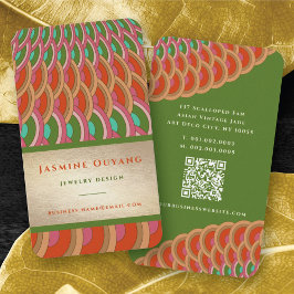 Art Deco Vintag Gold Scallop Fan Muster Asien Visitenkarte