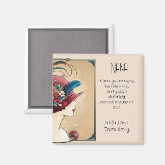 Art Deco Vintag Line Art Lady mit Blumenhain Magnet