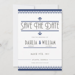 Art Deco Vintag Navy Blue und Silver Save The Date