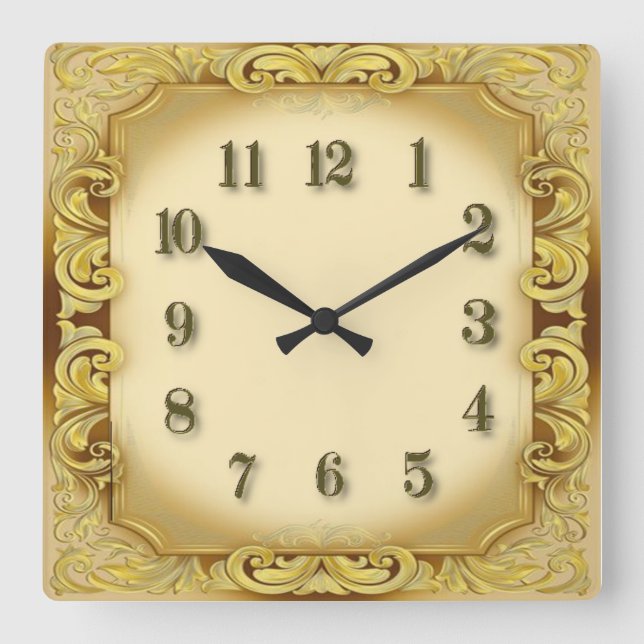 Art Deco Vintag Quadratische Wanduhr (Vorderseite)
