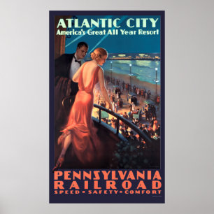 Art Déco vintage Atlantic City At Night Travel