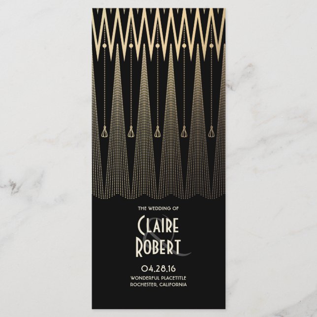Art Deco Vintage Black and Gold Hochzeitsprogramme Programm (Vorderseite)