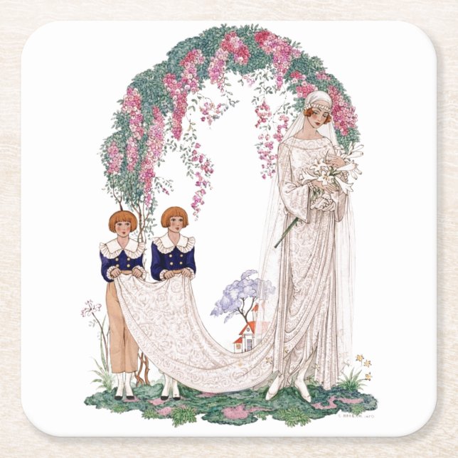 Art Deco Vintage Bride  Rechteckiger Pappuntersetzer (Vorderseite)