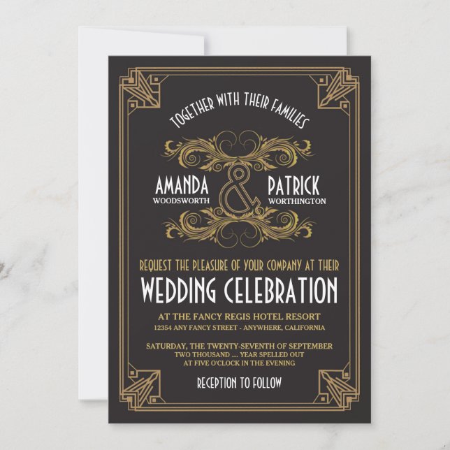 Art Deco Vintage Einladungen für Hochzeiten (Vorderseite)
