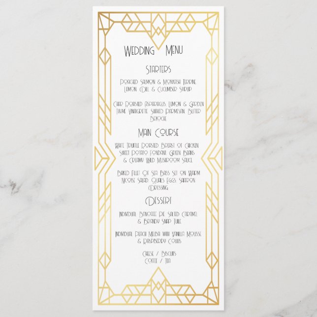 Art Déco Vintage Goldene Hochzeitsmenü Menükarte (Vorderseite)