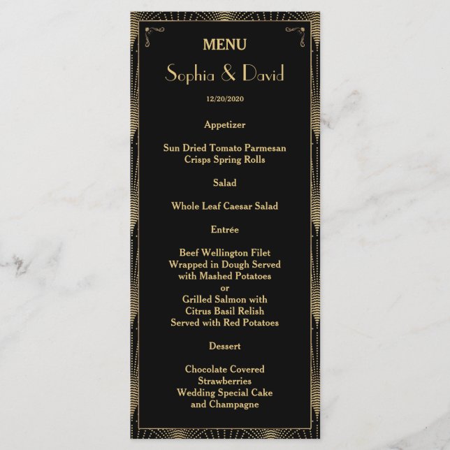 Art Déco vintage Great Gatsby Mariage Menu (Devant)
