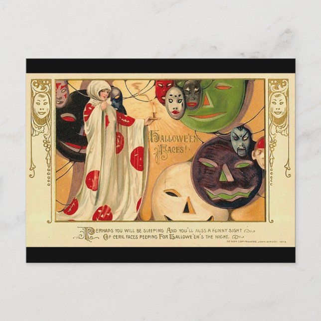 Art Deco - Vintage Halloween-Gesichter Postkarte (Vorderseite)