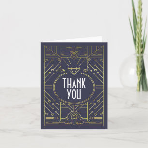 Art Deco Vintage Navy- und Goldene Hochzeits-Danke Dankeskarte