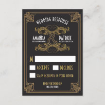 Art Deco Vintage Schwarz und Gold Hochzeit RSVP Ka