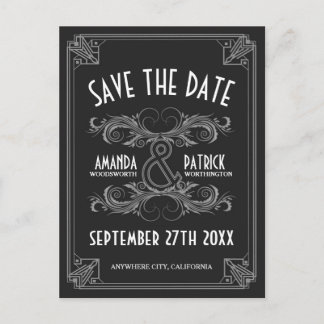 Art Deco Vintage Wedding Save the Date Cards Ankündigungspostkarte