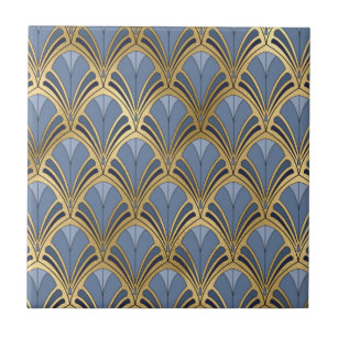 Art Deco Vintages Blumenmuster Muster Blau Gold Fliese