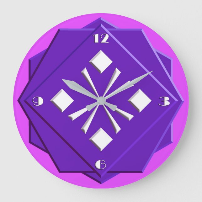 Art Deco violett und orchid geometrisch Große Wanduhr (Vorderseite)