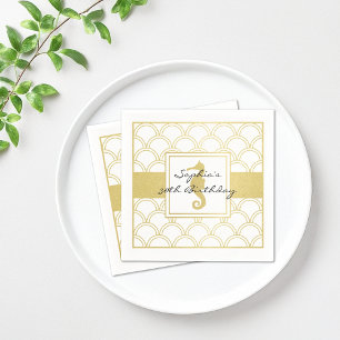 Art Deco Wave Gold Glitzer Seepferd Beach Party Serviette